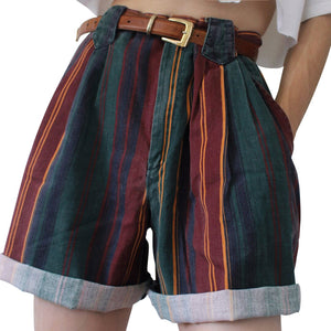 Rainbow Multi Colorful Striped High Waisted Cuffed Shorts