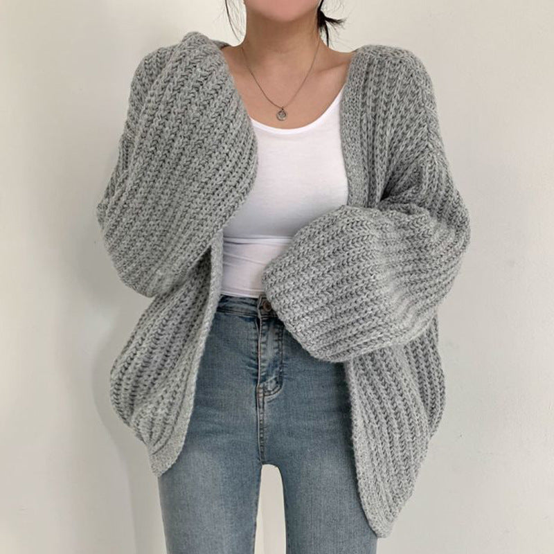 Casual Loose Comfy Chunky Open Knit Lantern Cardigan Sweater Knitwear