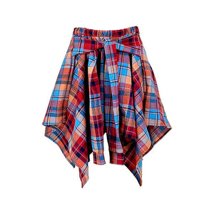 Color Block Check Swing Irregular Midi Skirt For College Outfit