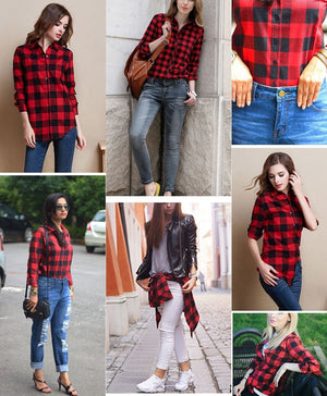 Vintage Overszied Red Black Plaid Flannel Tee Shirt Button Up