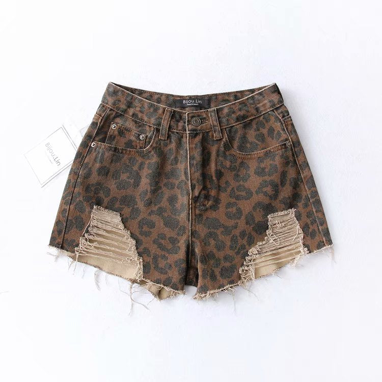 Cute Destroyed Washed Side Cut High Waisted Ripped Denim Shorts
