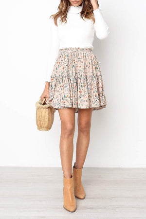 Classic Tie Front High Waisted Elastic Waist Ruffle Skirt