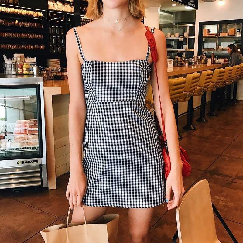 princess polly baby blue dress Retro Plaid Straight Neck Gingham Bodycon Dress – sunifty