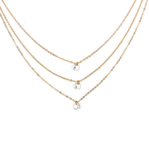 Multi Layered Gold Rhinestone Necklace Crystal Pendant