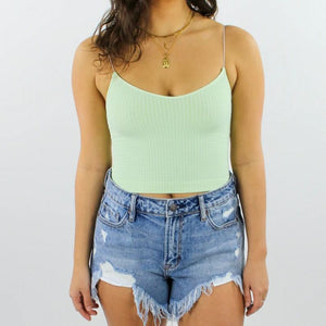 Scoop Neck Rib Knit Crop Top Knitted Tank Cami Top