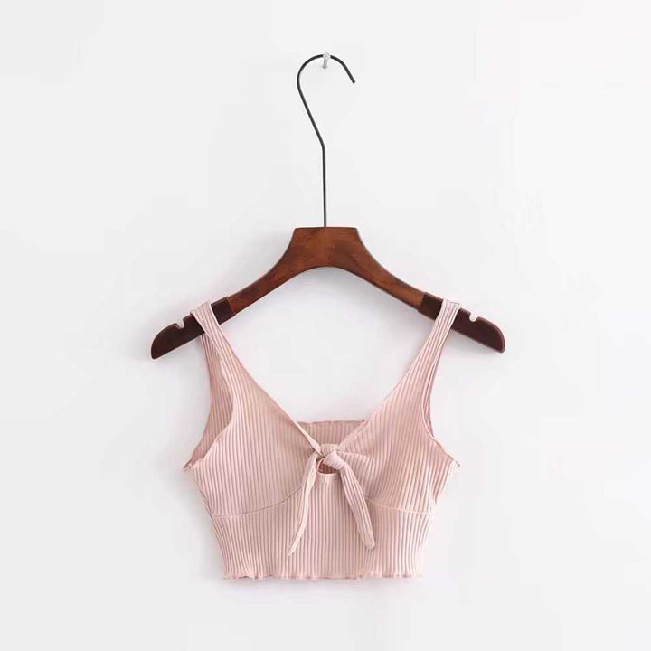 Elastic Fit Push Up Ribbed Tie Front Crop Top Shirt