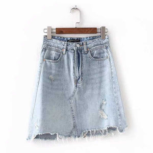 Vintage Washed Distressed Notched Light Denim Mini Skirt – sunifty