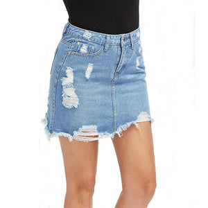Vintage Washed Distressed Notched Light Denim Mini Skirt – sunifty