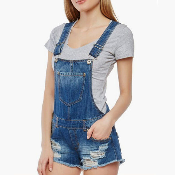 Wardrobe Basics Ripped Denim Romper Shorts Jean overalls