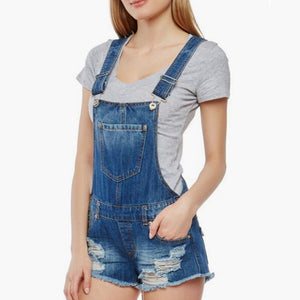 Wardrobe Basics Ripped Denim Romper Shorts Jean overalls sunifty