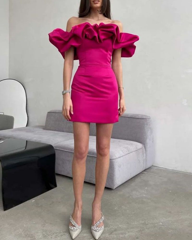 Rose Flower Puff Off The Shoulder Mini Dress