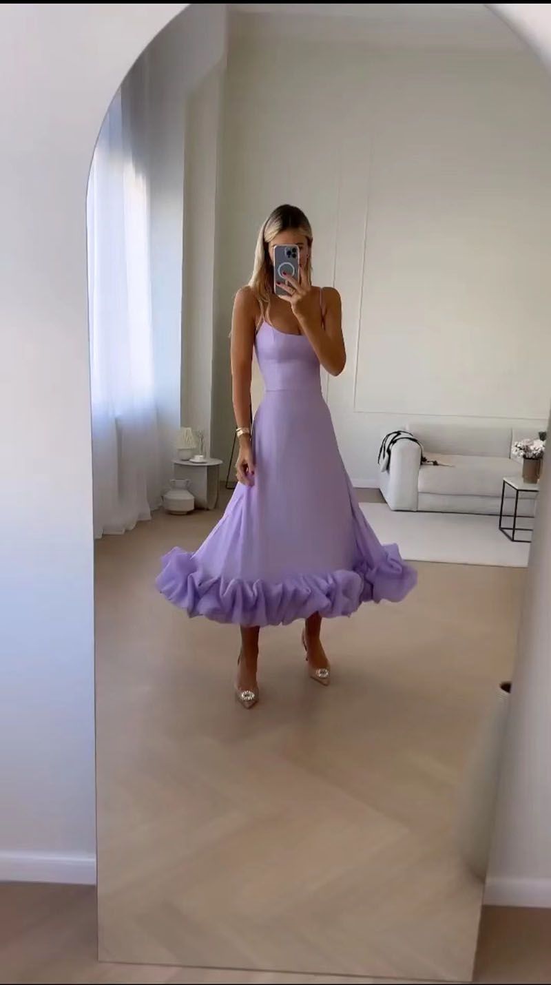 Formal Puff Hem Flowy Midi Dress For Graduation Guest Evening – sunifty