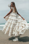 Flowy Frilly Tie Shoulder Tiered Ruffle Maxi Dress For Beach Vacation