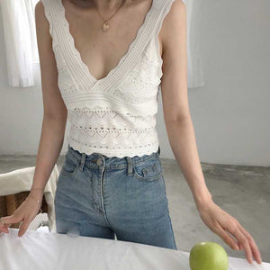 Slim Womens Ribbed Zigzag Scalloped Tiered Layered Knit Tank Tops