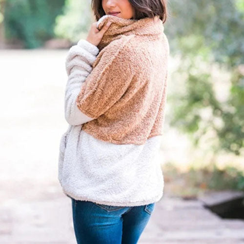 Two Toned Fuzzy Sherpa Fleece Pullover