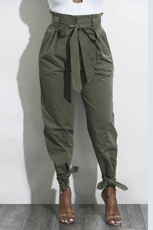 High Waisted Bow Tie Waist Cargo Pants Baggy Trousers