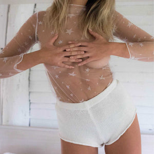 Sexy High Neck Sheer Star Mesh Shirt Top
