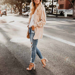 Fur Lined Faux Fur Fuzzy Long Hooded Cardigan With Pockets