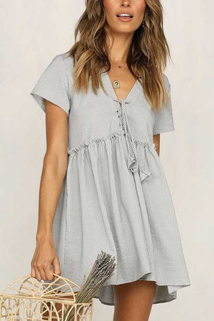 Stomach Hide Casual Deep Plunge Front Tie Shift Swing Dress