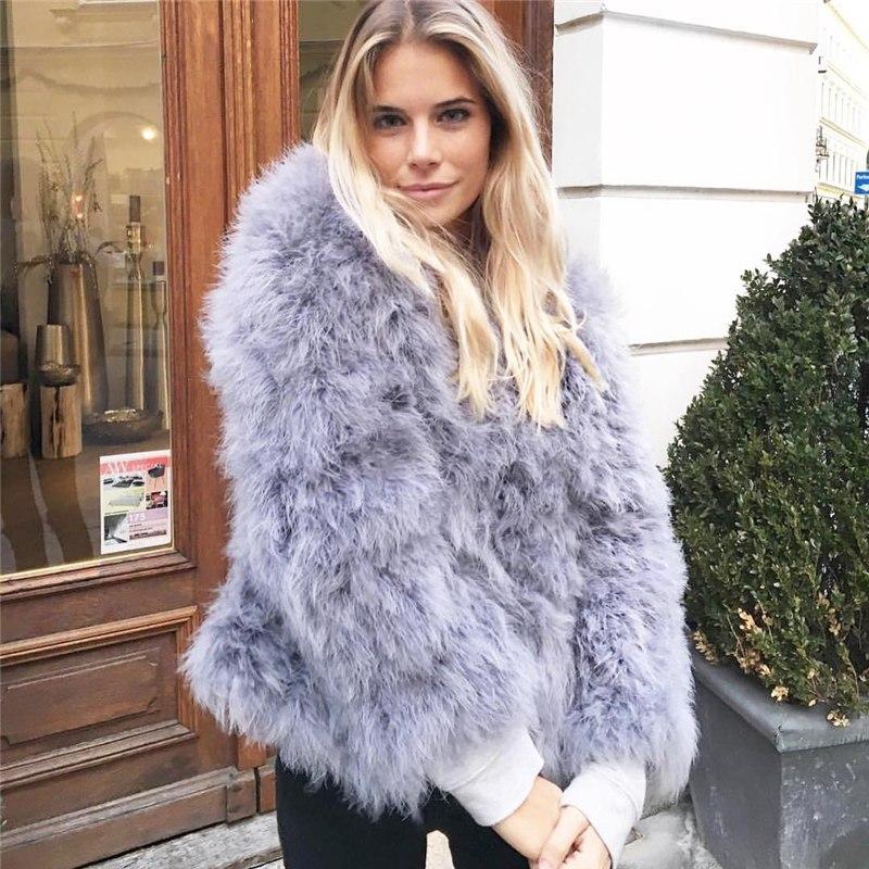 Classy Womens Furry Genuine Ostrich Feather Fur Coats Online