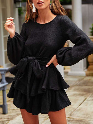 Tiered Ruffled Short Knit Sweater Dress