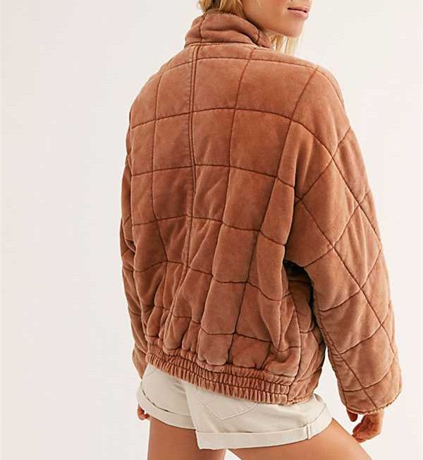 Comfy Lightweight Diamon Quilted Knit Cotton Padded Aviator Jacket
