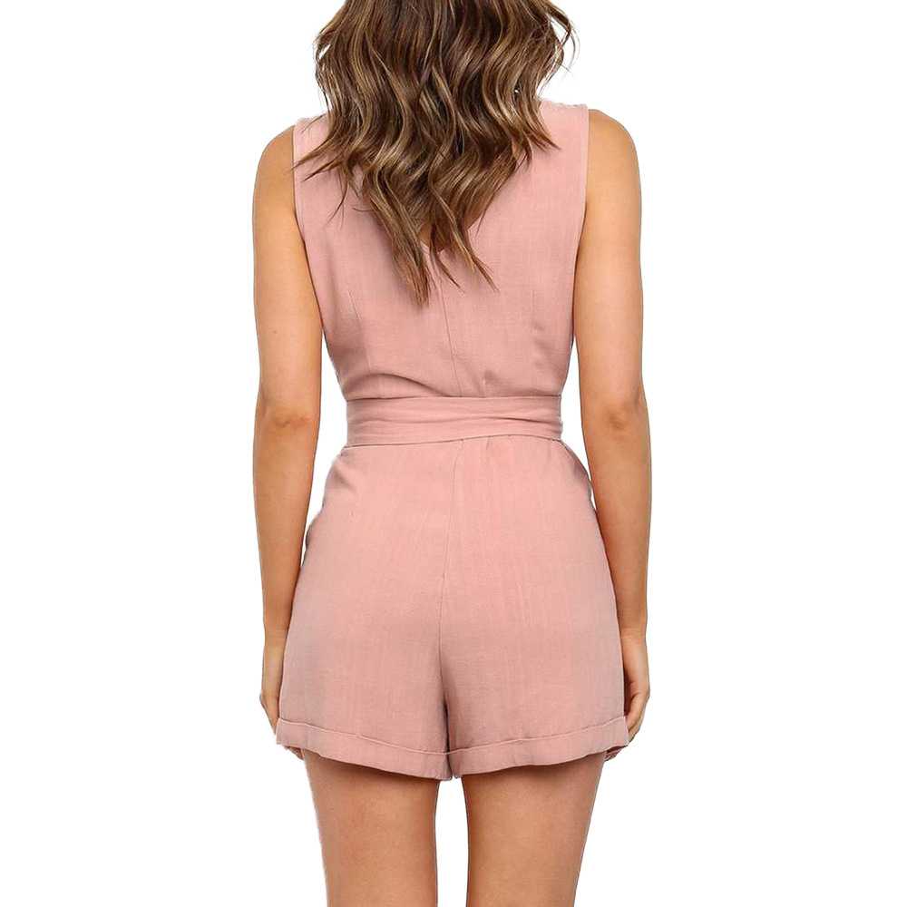 V Neck Button Up Jumpsuit Romper Shorts For Big Thighs