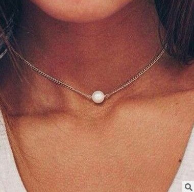 Silver Diamond Pendant Necklace Layered Long Necklace Pearl Choker