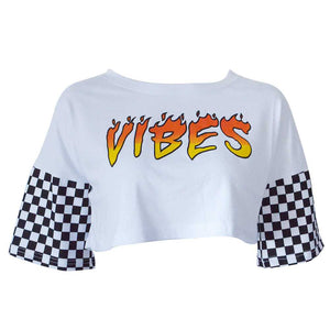 Sporty Color Combos Printed Checkerboard Crop Tee and Biker Shorts Set