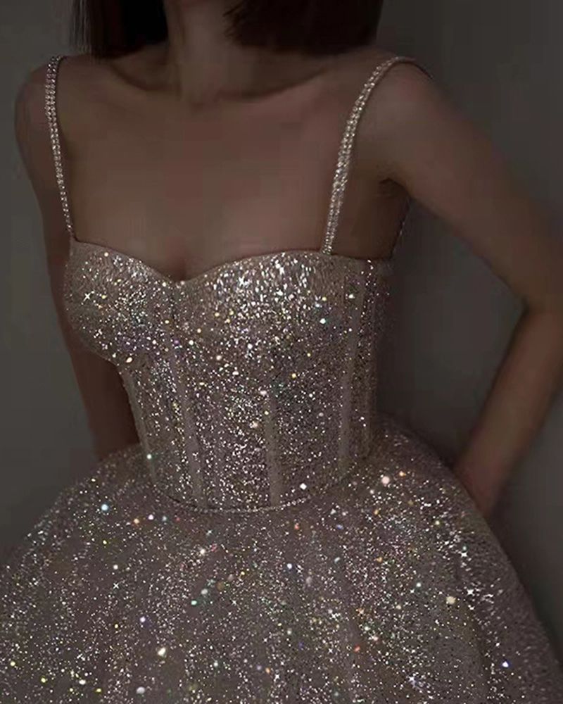 Shiny Sparkling Bustier Corset Bodice Gown Dress