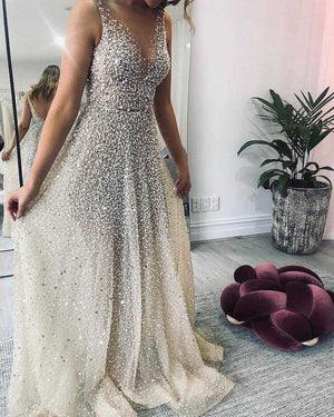Sparklely Formal Long Silver Sequin Gown Maxi Dresses