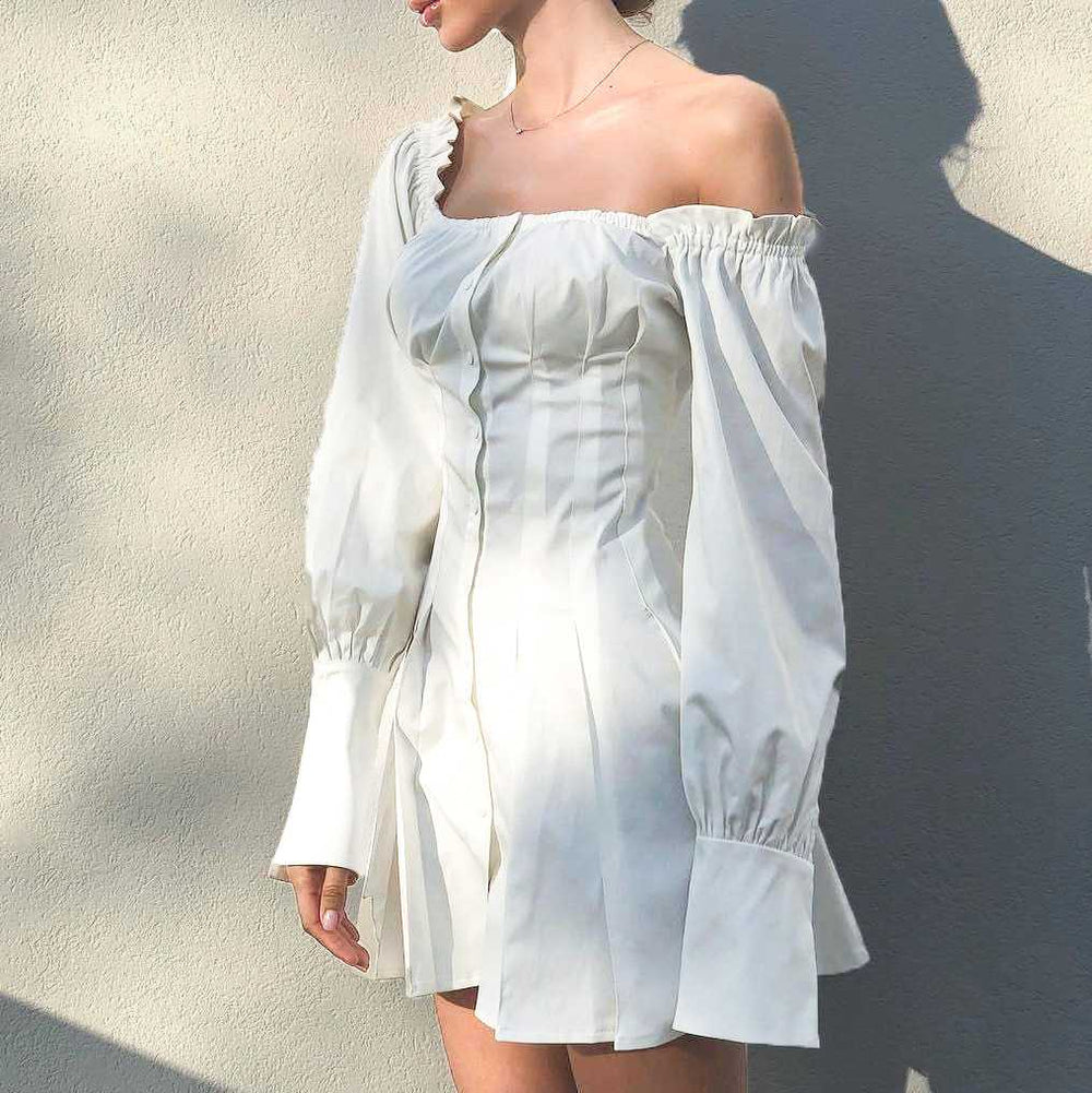 Flowy Long Puff Sleeve Off Shoulder Mini Dress sunifty Flowy Long Puff Sleeve Off Shoulder Mini Dress sunifty
