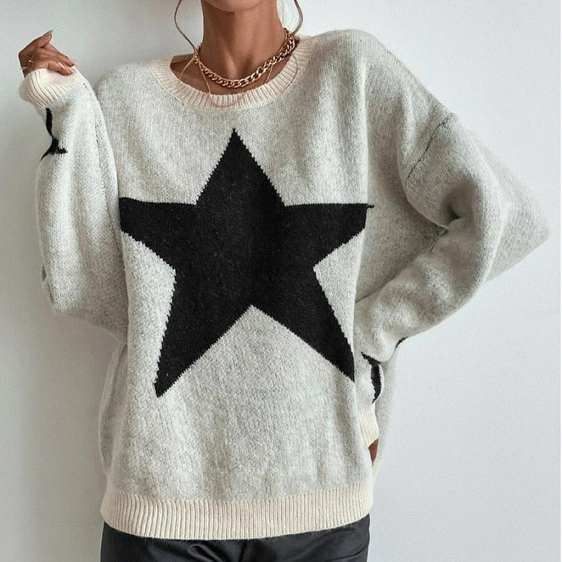 Streetwear Block Designer Star Graphic Knitted Crew Necks Sweater