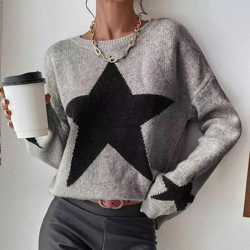 Streetwear Block Designer Star Graphic Knitted Crew Necks Sweater