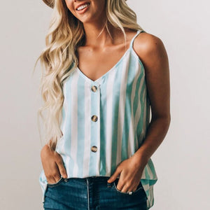 Casual Adjustable Spaghetti Striped Button Down Tank Top  Swing Vest