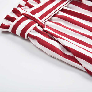 Tie Waist Belted Cigarette Trousers Striped Pants