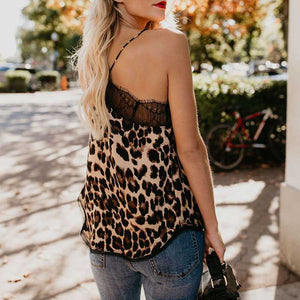 Retro Print Snake Leopard Lace Cami Tank Spaghetti Top