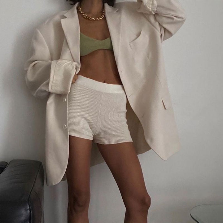 Basic Fitted Ribbed Cycle Shorts Knitted Highwaist Shorts