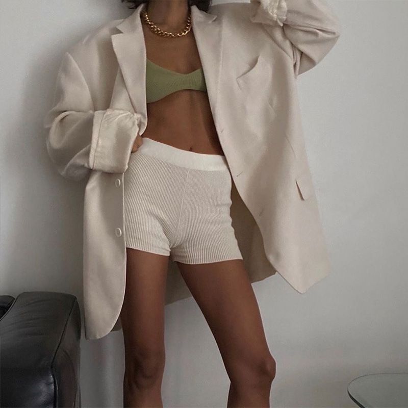 Basic Fitted Ribbed Cycle Shorts Knitted Highwaist Shorts
