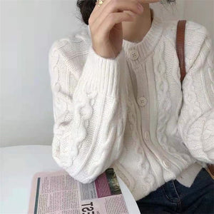 Tailored Fit Twist Braid Sweater Cable Knit Button Through Cardigan