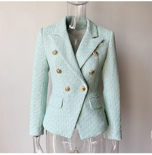 Wool Blended Classy Double Breast Tweed Short Blazer Jacket