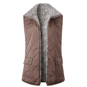Reversible Cotton Faux Fur Lined Sherpa Shearling Vest With Pockets