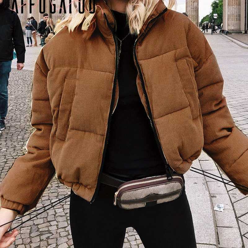 Short Corduroy Puffer Jacket Packable Down Bomber Coat