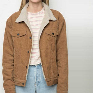 Fur Fleece Lined Shearling Corduroy Trucker Jacket sunifty