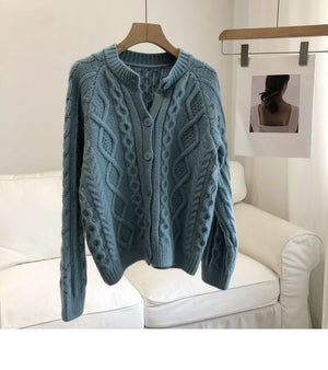 Tailored Fit Twist Braid Sweater Cable Knit Button Through Cardigan