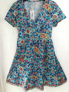 Trimming Boho Floral Button Down Flowy Mini Dress