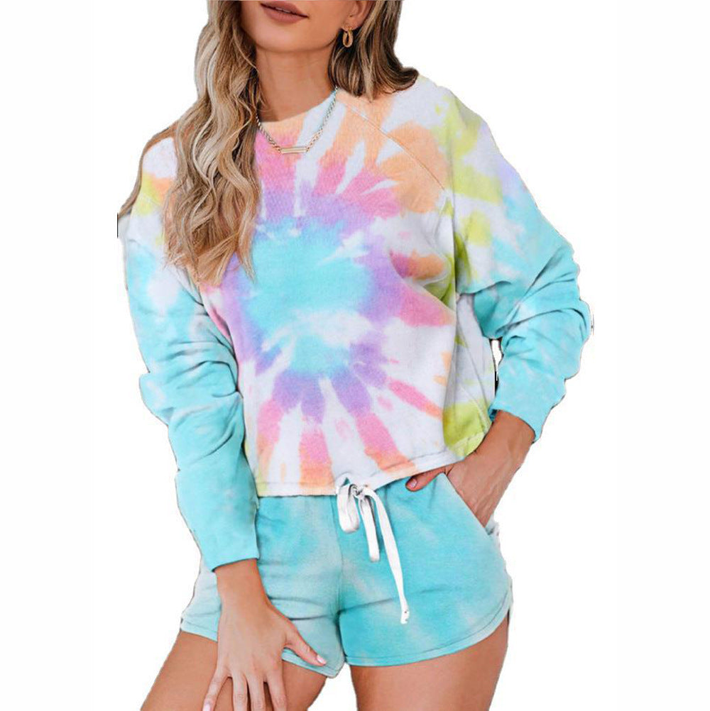 Bleach Tie Dye Two Piece Lounge Set Sweatsuit Shorts Set – sunifty