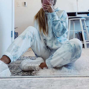 Matching Tie Tye Two Piece Sets Dyed Hoodie And Pants