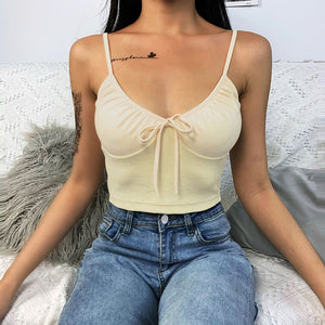 Ribbed Spaghetti Strap Bustier Crop Top Tank