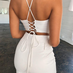 Elastic fitting Push Up Criss Cross Front Halter Wrap Top Lace Up Tie Back Cami